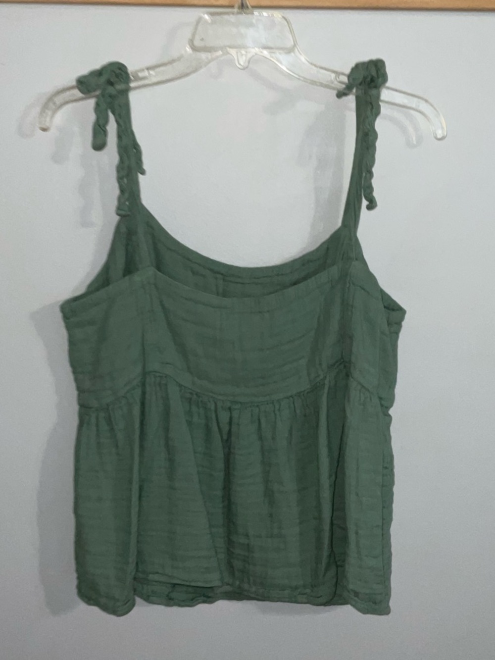 Old Navy Olive Green Tie-Strap Crinkle Cotton Peplum Camisole Top Large - Picture 3 of 7